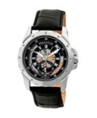 Heritor Automatic Armstrong Silver & Black Leather Watches 44mm