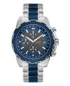Guess Men's Chronograph Stainless Steel And Blue Carbon Fiber Bracelet Watch 46mm