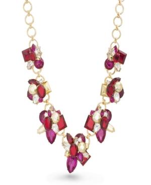 Catherine Malandrino Women's Red And Magenta Rhinestone Yellow Gold-tone Cluster Style Necklace