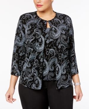 Alex Evenings Plus Size Glitter Paisley-print Jacket & Shell