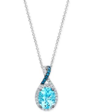 Le Vian Exotics Sea Blue Aquamarine (1-3/8 Ct. T.w.) And Diamond (1/5 Ct. T.w.) Pendant Necklace In 14k White Gold