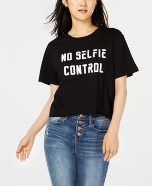 Rebellious One Juniors' Selfie Control Crop Graphic T-shirt