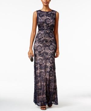 Nightway Open-back Sequined Lace Gown