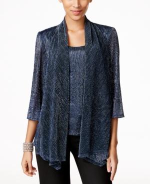 R & M Richards Three-quarter-sleeve Metallic Mock Jacket