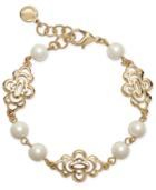 Charter Club Gold-tone Openwork Flower & Imitation Pearl Link Bracelet, Created For Macy's