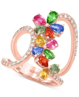 Effy Multi-stone (3 Ct. T.w.) And Diamond (1/3 Ct. T.w.) Flower Ring In 14k Rose Gold