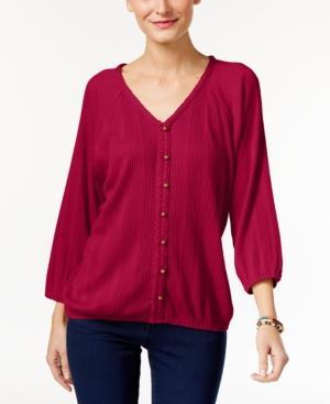 Style & Co Petite Button-detail Blouson Top, Only At Macy's