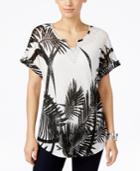 Style & Co. Printed Cuffed-sleeve Top, Only At Macy's