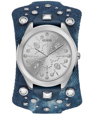 Guess Women's Blue Leather Cuff Strap Watch 44.5mm