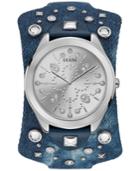 Guess Women's Blue Leather Cuff Strap Watch 44.5mm