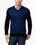 Club Room Men's Big And Tall Merino Wool Houndstooth V-neck Sweater, Only At Macy's