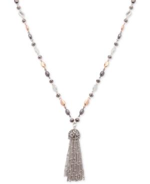 Nine West Tri-tone Metallic Bead Long Tassel Pendant Necklace
