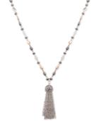 Nine West Tri-tone Metallic Bead Long Tassel Pendant Necklace