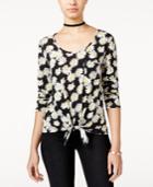 Rebellious One Juniors' Printed Tie-front Top