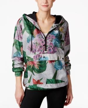 Adidas Originals Floral-print Half-zip Windbreaker