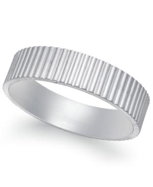 Vertical Ridge Wedding Band In 18k White Gold