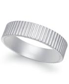 Vertical Ridge Wedding Band In 18k White Gold