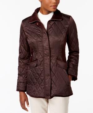 Vince Camuto Velvet-trim Quilted Coat, Created For Macy's