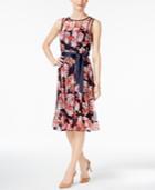 Jessica Howard Pintucked Floral-print Sash Dress