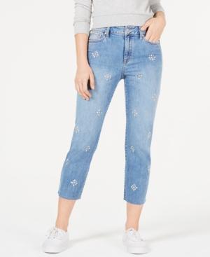 Rewash Juniors' Charlie Embellished Raw-hem Jeans