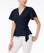 Monteau Petite Pleated Faux-wrap Top
