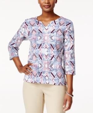 Alfred Dunner Embellished Split-neck T-shirt