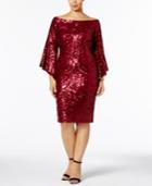 Betsy & Adam Plus Size Sequined Bell-sleeve Dress