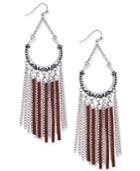 Silver-tone Brown Suede And Chain Fringe Drop Earrings