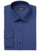 Club Room Men's Estate Classic-fit Wrinkle Resistant Navy Blue Windowpane Dress Shirt, Only At Macy's