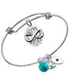 Unwritten Friends Forever Charm And Turquoise (8mm) Bangle Bracelet In Stainless Steel