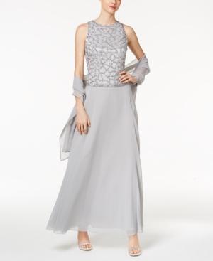 J Kara Sequined Mock 2-pc. Gown And Shawl