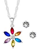Charter Club Silver-tone Crystal Daisy Pendant Necklace And Stud Earrings
