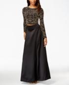 Xscape Long-sleeve Beaded Two-piece Gown