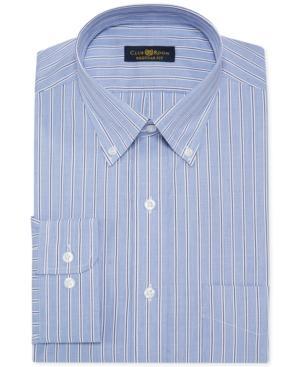 Club Room Estate Wrinkle Resistant Blue End-on-end Stripe Dress Shirt