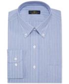 Club Room Estate Wrinkle Resistant Blue End-on-end Stripe Dress Shirt