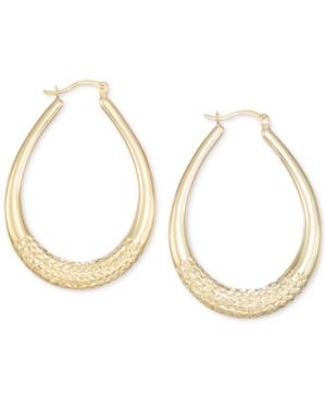Large Patterned Teardrop Shape Hoop Earrings In 14k Gold Vermeil