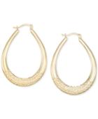 Large Patterned Teardrop Shape Hoop Earrings In 14k Gold Vermeil