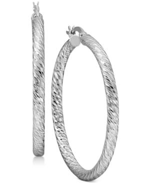 Textured Round Hoop Earrings In Sterling Silver