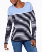 Karen Scott Button-shoulder Striped Sweater, Created For Macy's