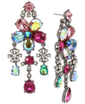 Betsey Johnson Hematite-tone Multi-stone Flower Chandelier Earrings