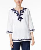 Charter Club Linen Embroidered Top, Only At Macy's