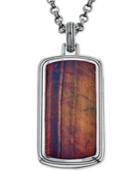 Esquire Men's Jewelry Red Tiger's Eye (34 X 28mm) Dog Tag Pendant Necklace In Sterling Silver, Created For Macy's