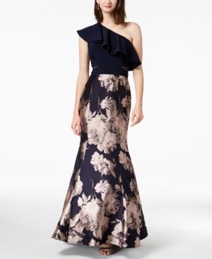 Xscape One-shoulder Jacquard Mermaid Gown