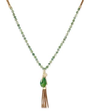 Inc International Concepts Gold-tone Green Bead Fringe Charm Necklace, Only At Macy's