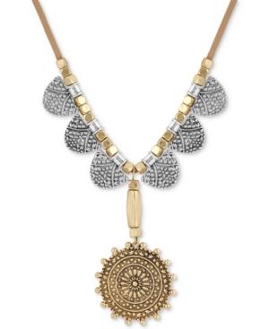 Lucky Brand Two-tone Medallion Beaded Leather Pendant Necklace, 27 + 2 Extender
