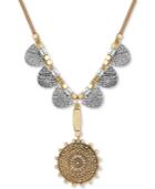 Lucky Brand Two-tone Medallion Beaded Leather Pendant Necklace, 27 + 2 Extender