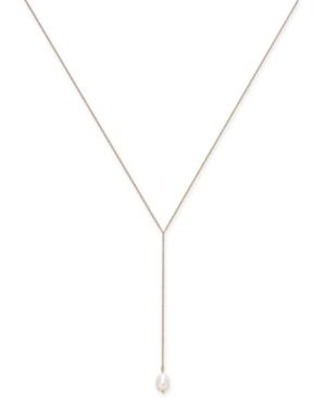 Cultured Freshwater Pearl (10 X 8mm) Lariat Necklace In 14k Gold