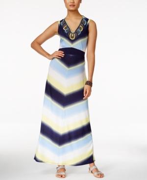 Ny Collection Embellished Chevron-print Maxi Dress