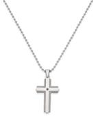 Sutton By Rhona Sutton Men's Stainless Steel Cubic Zirconia Cross Pendant Necklace