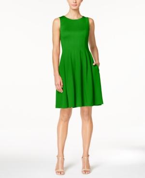 Calvin Klein Pleated Scuba Fit & Flare Dress
